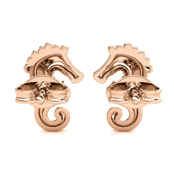 Rose Gold Seahorse Stud Earrings - Picture 5 of 5